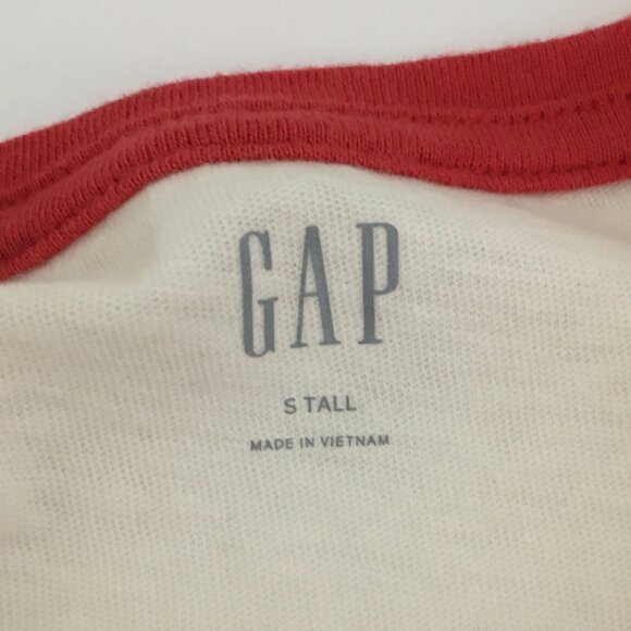 NEW! GAP embroidered HELLO Creamy Off-White ringer style t-shirt  - S Tall - Picture 7 of 7